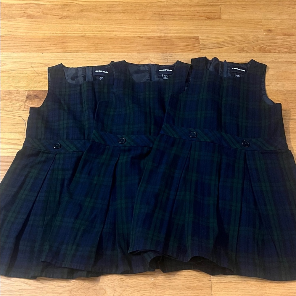 Lands' End Classic Navy and Evergreen Plaid Jumpers